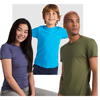Two adults and one child posing in t-shirts.