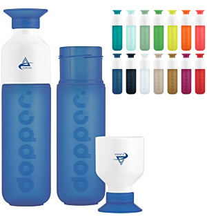 Rainbow assortment of tube-looking water bottles.