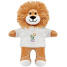 Lion stuffed animal in a t-shirt.