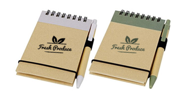 Two memo books with pens attached side-by-side. 