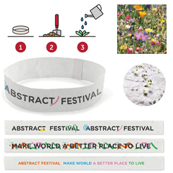 Collage of a seed paper wristband and infographic on how to use it.